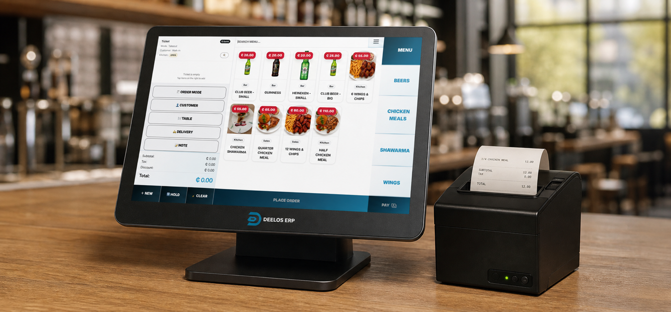 Deelos POS touch terminal with a receipt printer